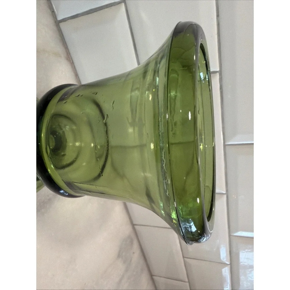 Vintage Indiana Glass Green Footed Pedestal‎ Urn Vase Pressed Glass MCM 6